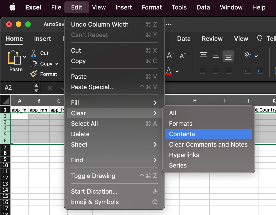 Preparing an Import in Excel.