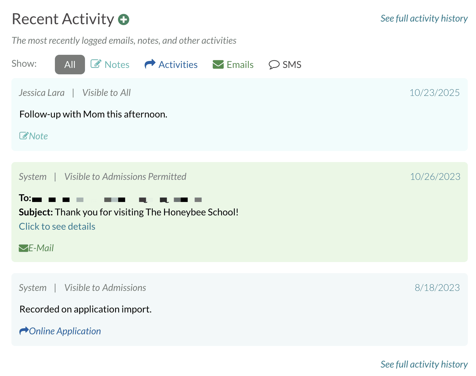 Recent Activity section on student contact record.png