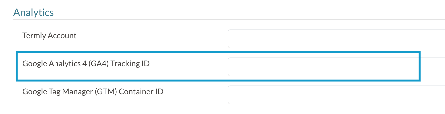 Google Analytics 4 (GA4) field on Parent Portal Content page.png