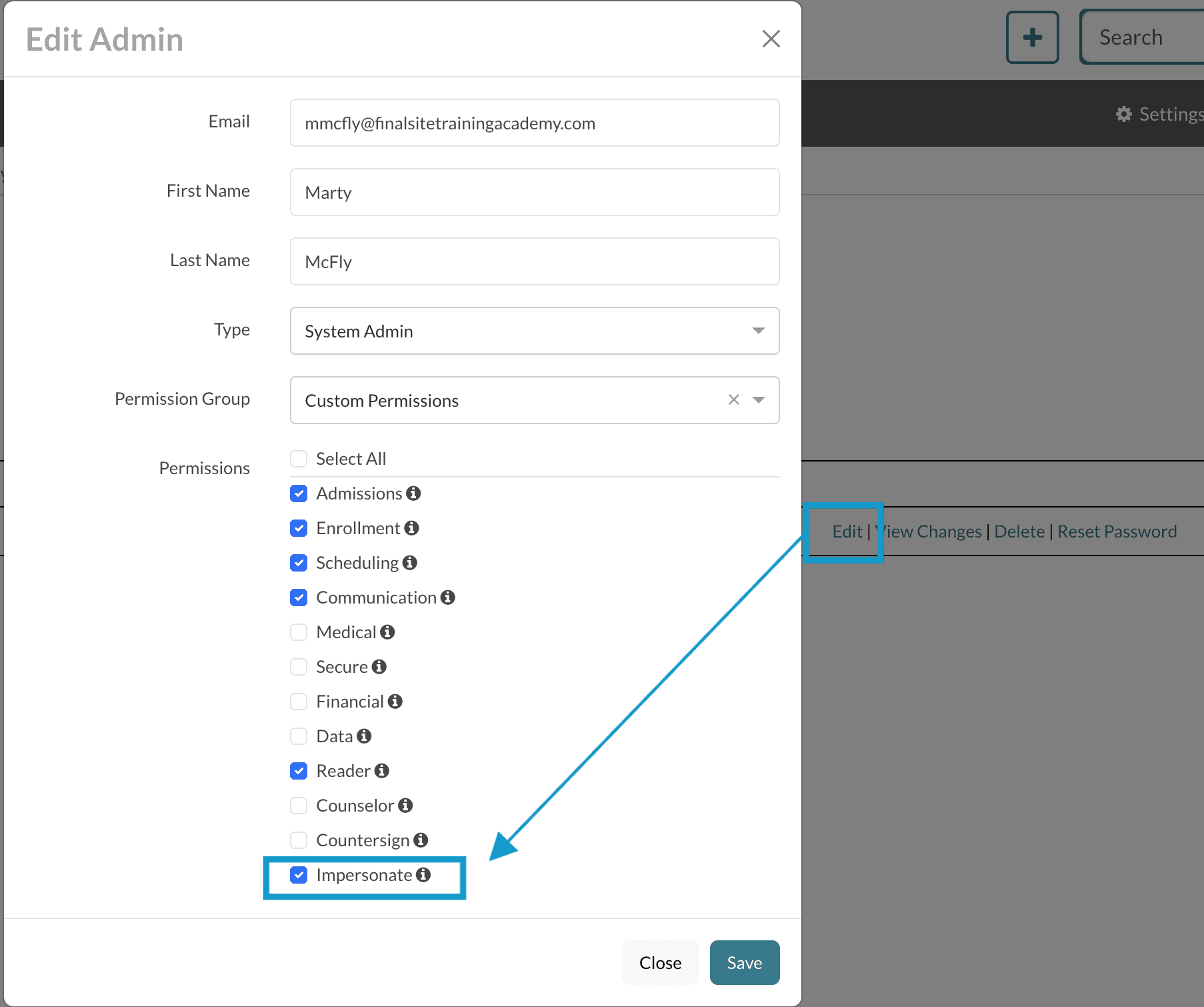 Check the Impersonate box under Edit to grant permissions.png