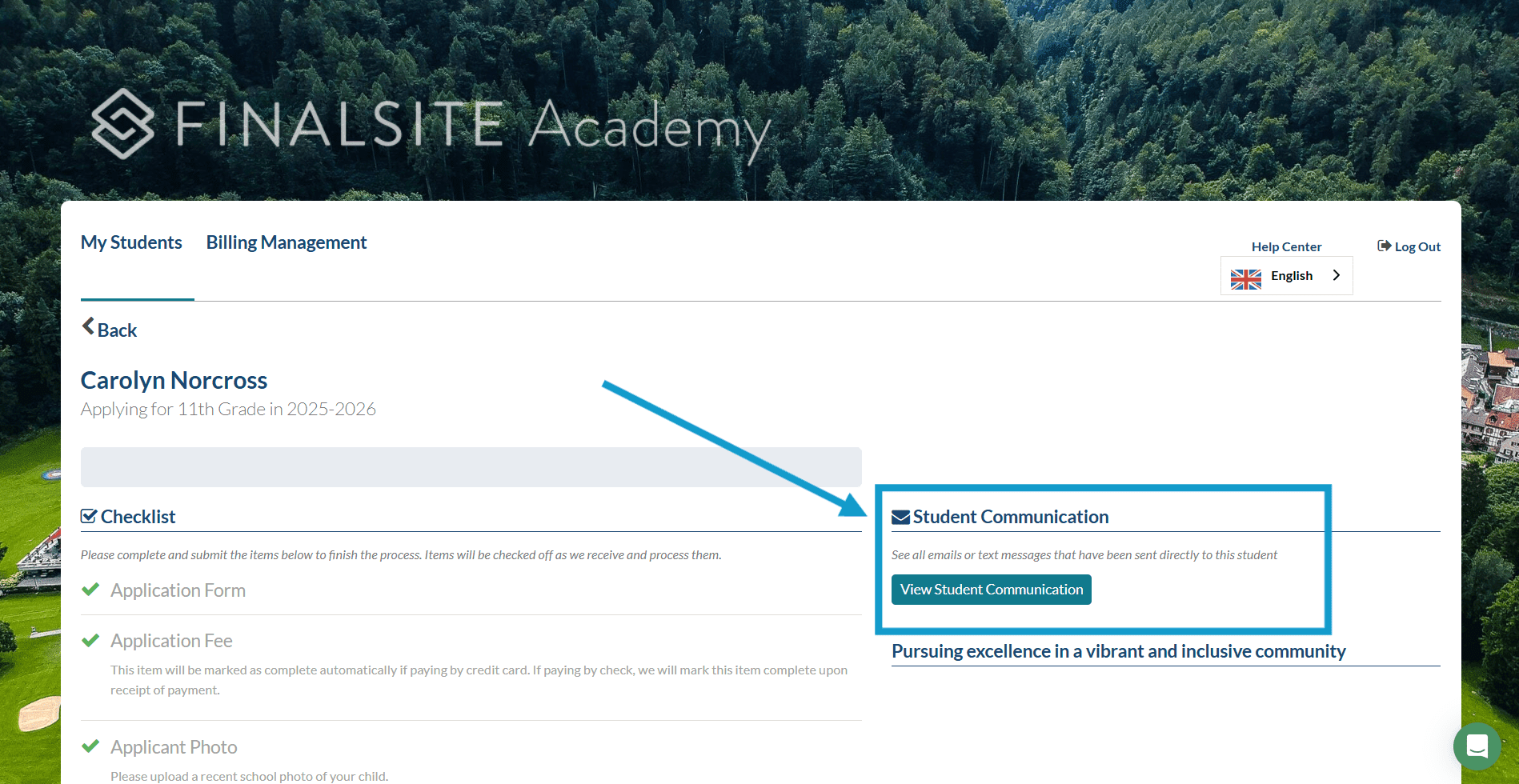 Student Communication section on the Parent Portal.png