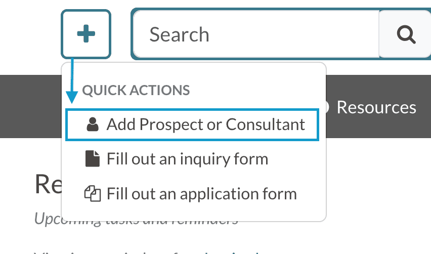 Add Prospect or Consultant under Quick Actions menu.png