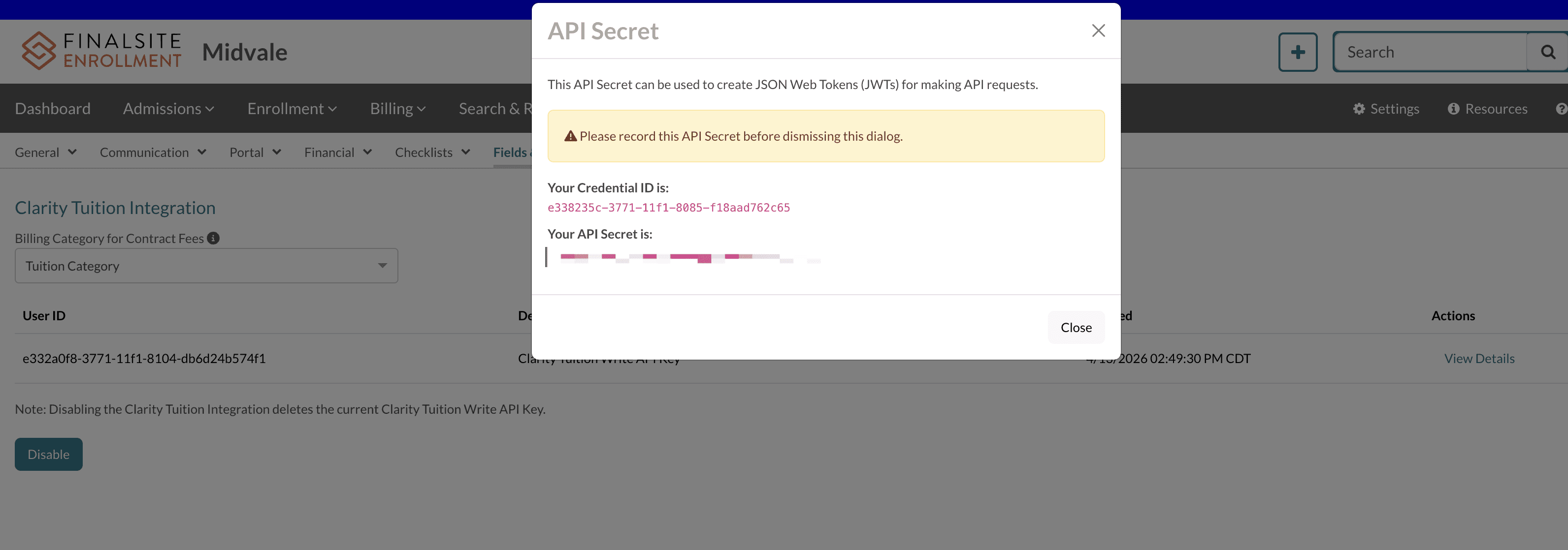API Secret window with credentials to copy.png