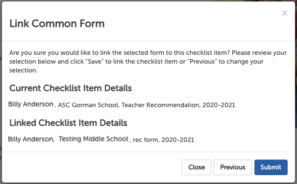 Link form confirmation example