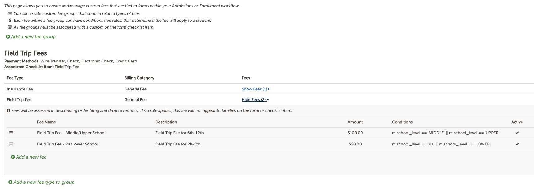Custom Form Fee Management SchoolAdmin