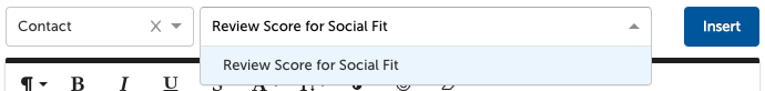 Merge field picker with review score merge field highlighted