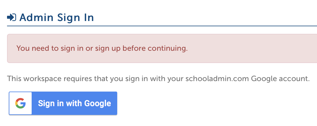 Google SSO Signin page in Finalsite Enrollment