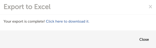 The export pop up download window.