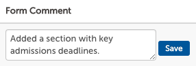Entered Form Comment on form setup page.