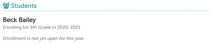 Example of viewing student in the Parent Portal when parent enrollment is not enabled.