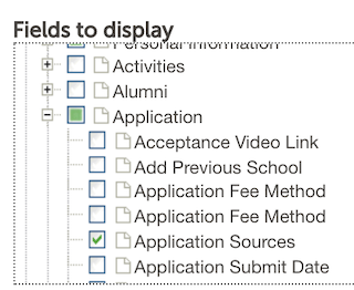 image of the Application Sources field in the change columns pop up within a search