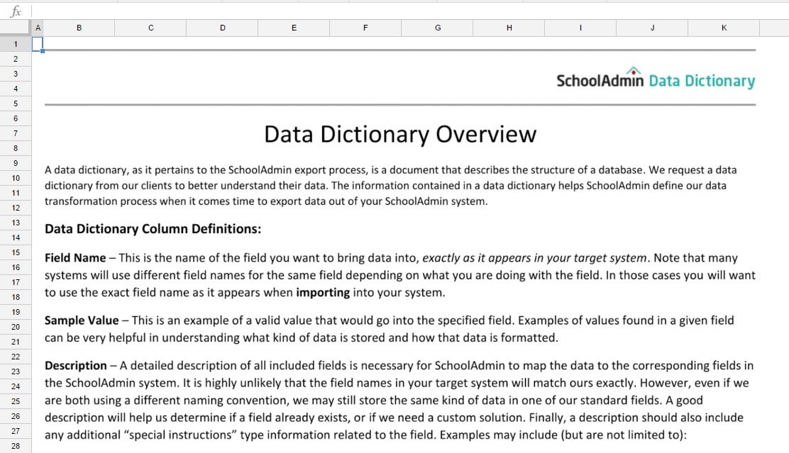 Data Dictionary Guide Finalsite Enrollment