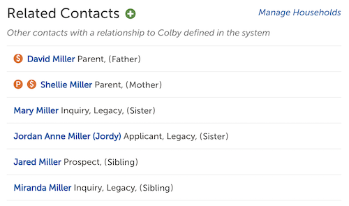 Image of the Related Contacts section of the contact record.