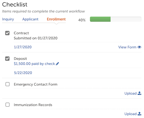 Image of the Checklist section of the contact record.