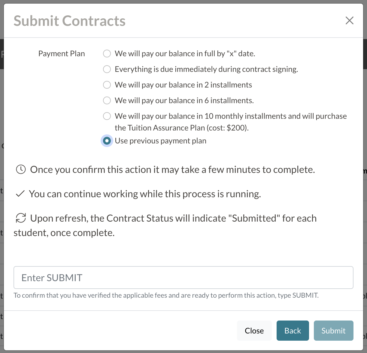 image of the submit dialogue box