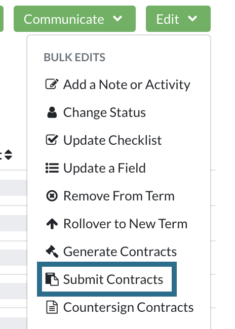 Image of Edit Screen with 'Submit Contracts option